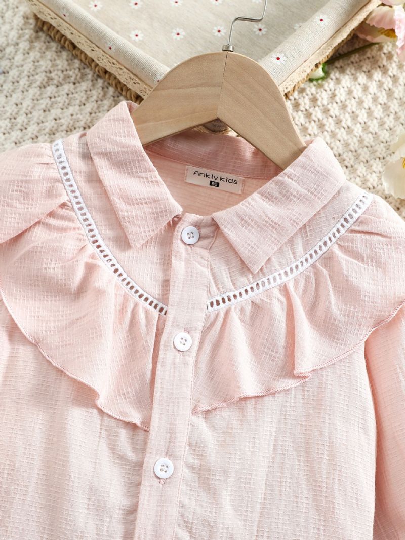 Småbarn Jenter Broderi Ruffle Trim Button Up Bluse