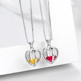 925 Sterling Sliver Love Heart Halskjede 3d Pendant Birthstone Halskjeder Smykker Gaver Til Kvinner Jenter