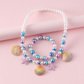 Barn Fasjonable Starfish Shell Pearl Armbånd Halskjede 2 Stk Sett