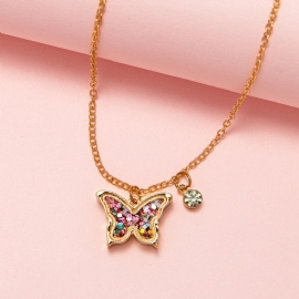 Barne Paljett Rhinestone Butterfly Halskjede