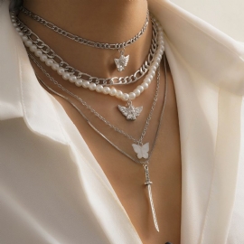 Pearl Angel Sword Charm Chain Beaded Halskjede Sett Charms Smykker Gave Bursdagsgaver Til Kvinner Kone Jenter Henne