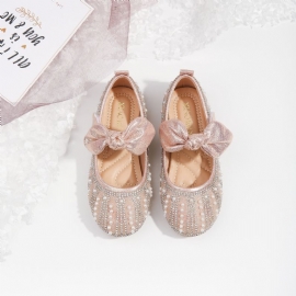 Jenter Elegant Sløyfe Mary Jane Sko Med Faux Pearl Rhinestone Flat Sole Prinsesse Sko For Bryllupsfest Performance