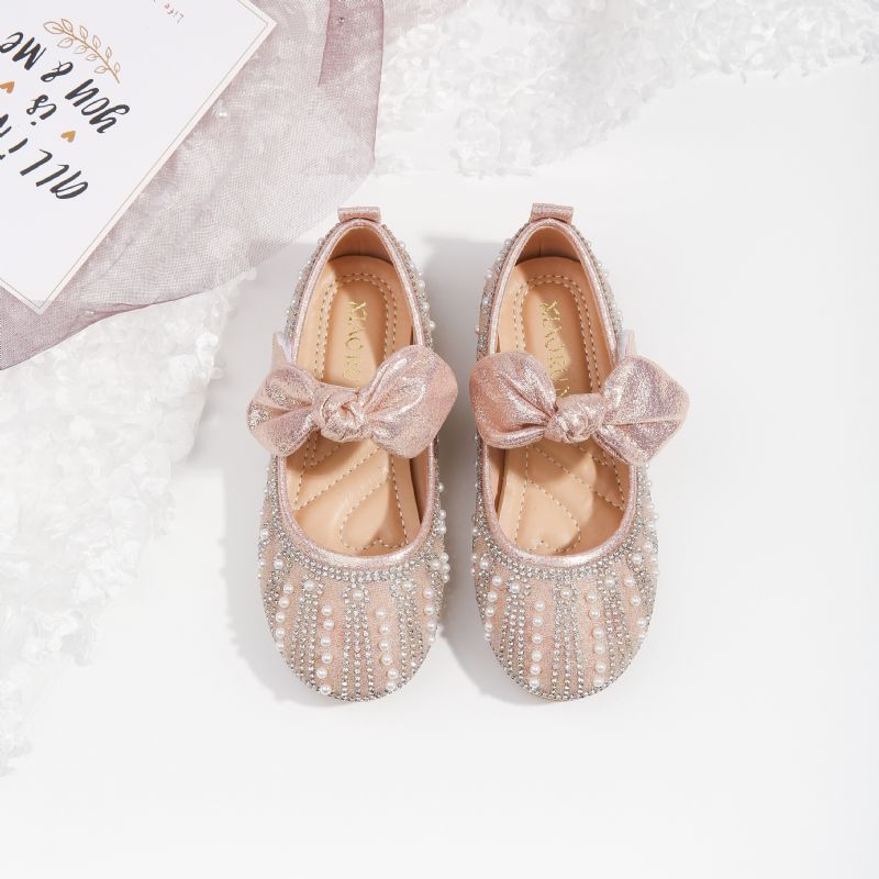 Jenter Elegant Sløyfe Mary Jane Sko Med Faux Pearl Rhinestone Flat Sole Prinsesse Sko For Bryllupsfest Performance