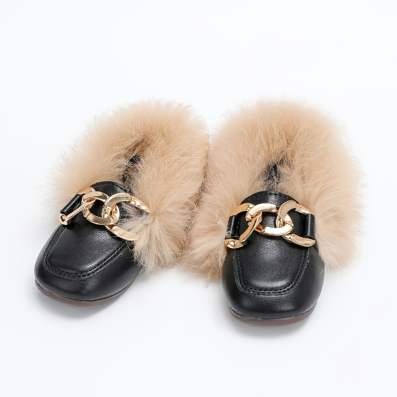 Jenter Pu Leather Solid Plush Moccasin Loafers For Winter