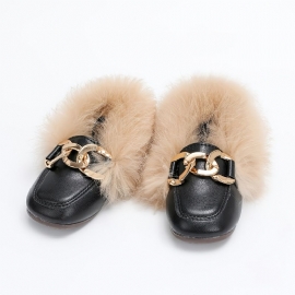Jenter Pu Leather Solid Plush Moccasin Loafers For Winter
