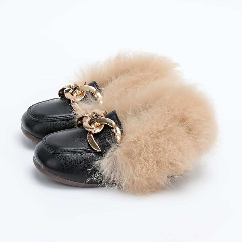 Jenter Pu Leather Solid Plush Moccasin Loafers For Winter