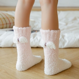 1 Par Pink Coral Fleece Sokker Med Hvite Vinger