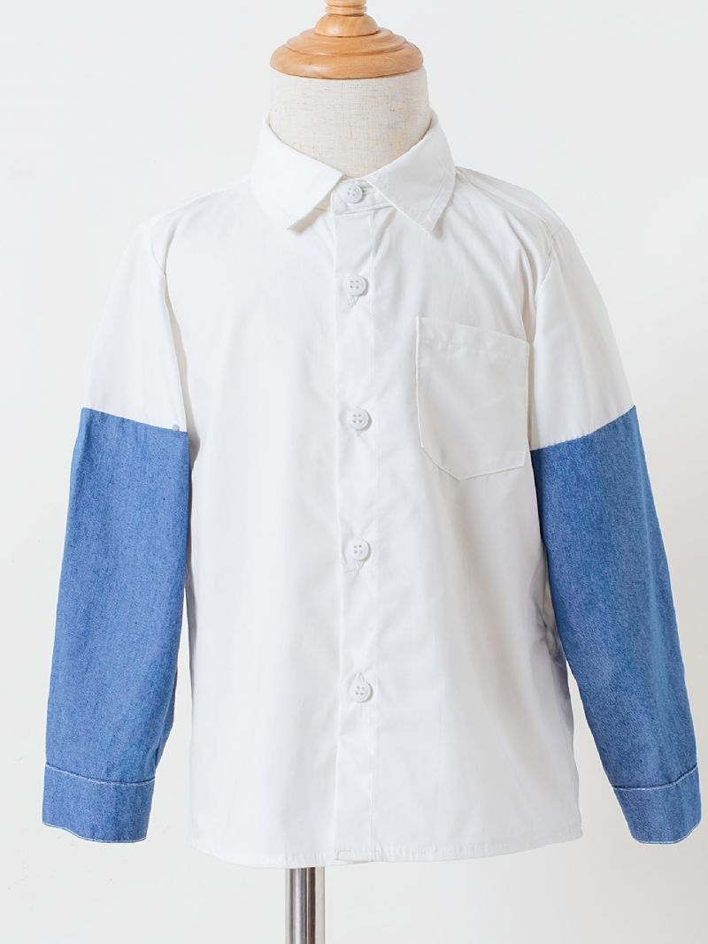 Baby Denim Langermede Skjøteskjorter Button Down Bluse Topper For Gutter Jenter Barneklær