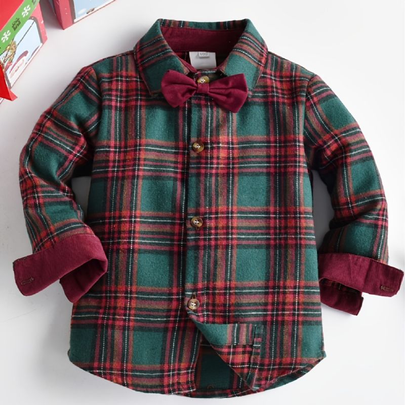 Baby Gutter Christmas Outfit Gentleman Langermet Sløyfe Skjorte