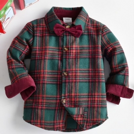 Baby Gutter Christmas Outfit Gentleman Langermet Sløyfe Skjorte