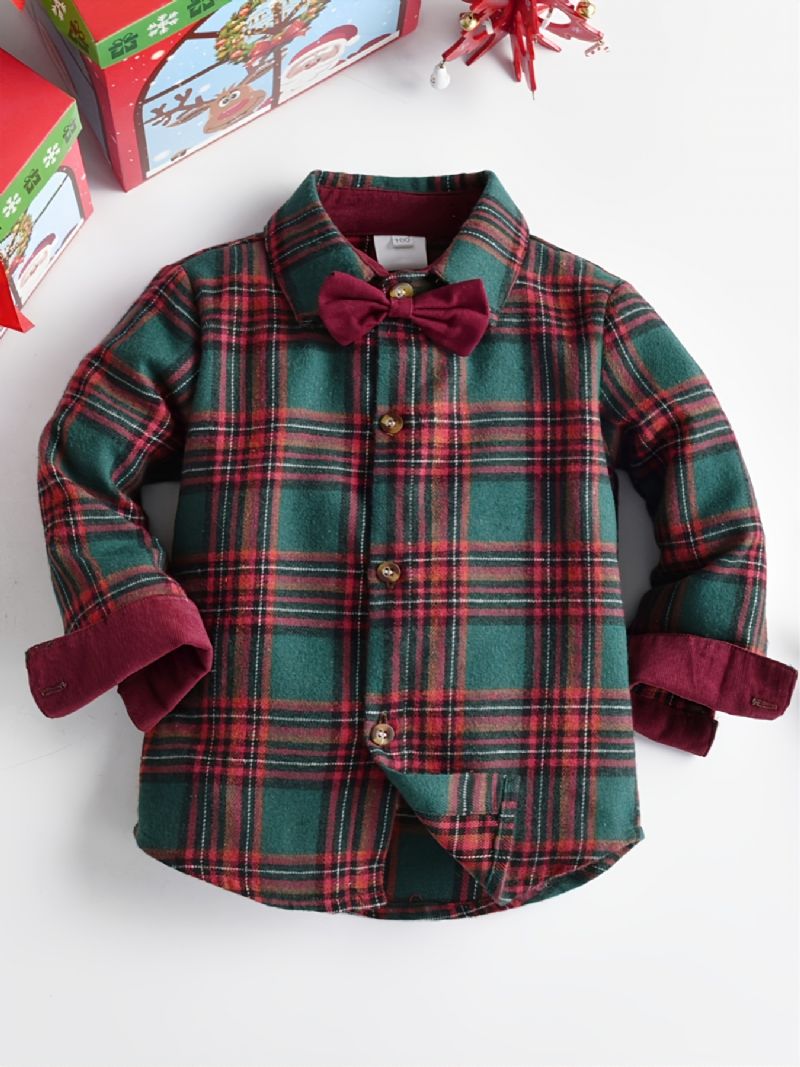 Baby Gutter Christmas Outfit Gentleman Langermet Sløyfe Skjorte