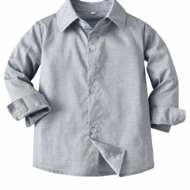 Baby Gutter Ensfargede Skjorter Button Down Langermet Lapel Bluse Topper Barneklær