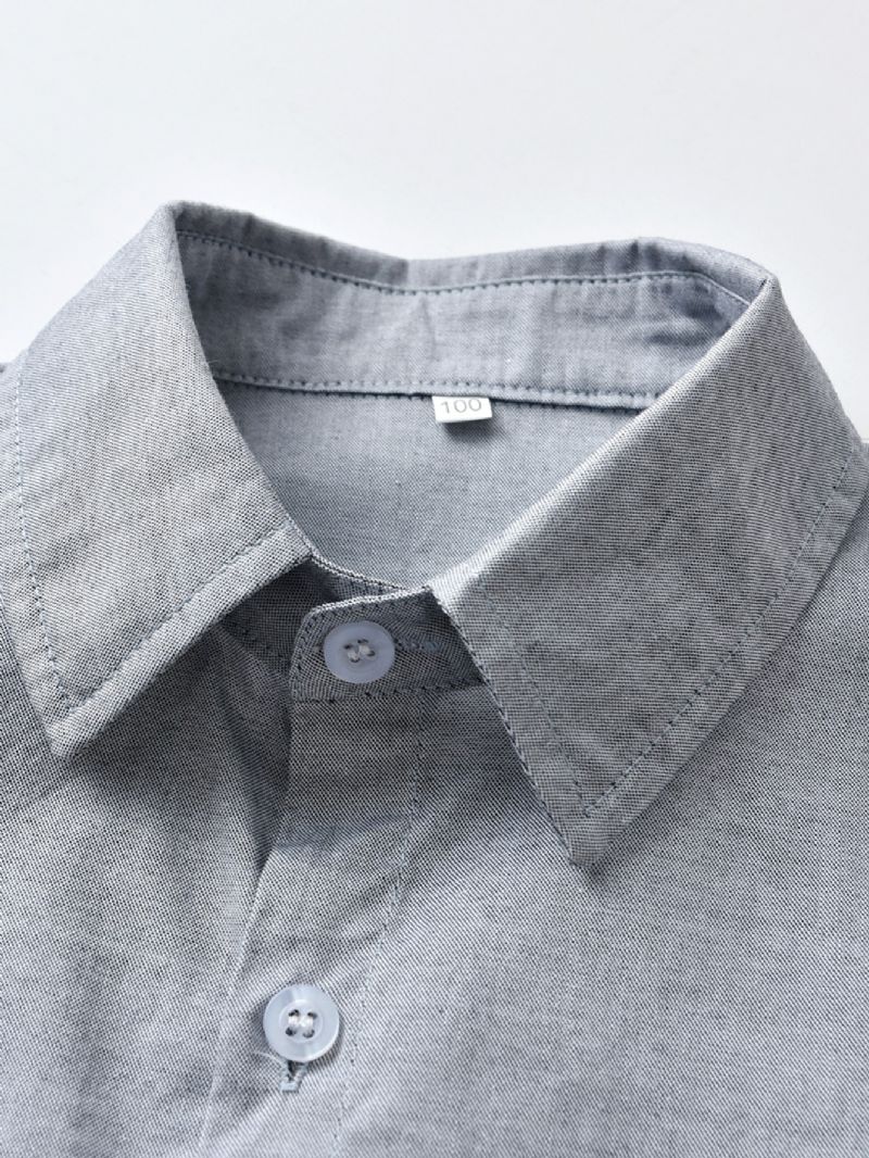 Baby Gutter Ensfargede Skjorter Button Down Langermet Lapel Bluse Topper Barneklær