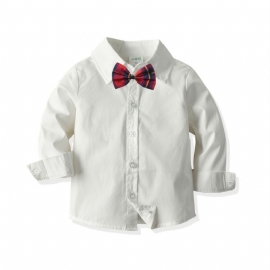 Baby Gutter Long Sleeve Button-up Skjorter Med Sløyfe Hals