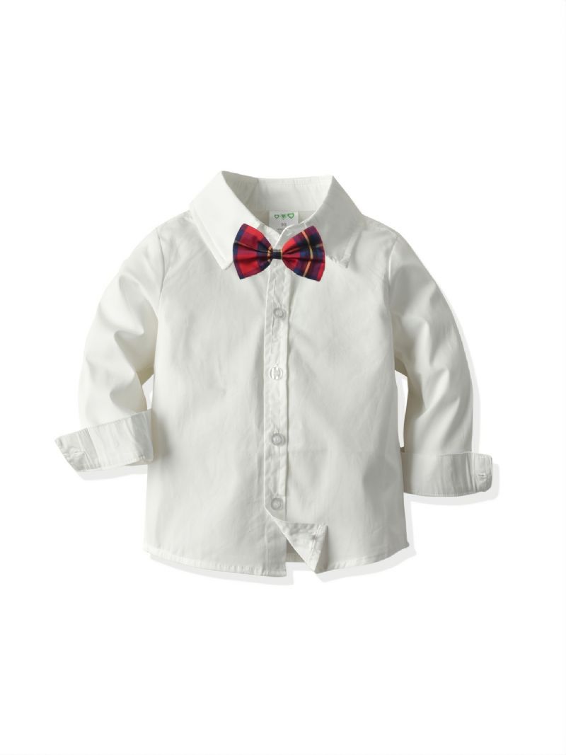 Baby Gutter Long Sleeve Button-up Skjorter Med Sløyfe Hals