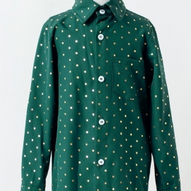 Baby Polka Dot Skjorter Button Down Langermet Grønn Bluse Topper For Gutter Jenter Barneklær