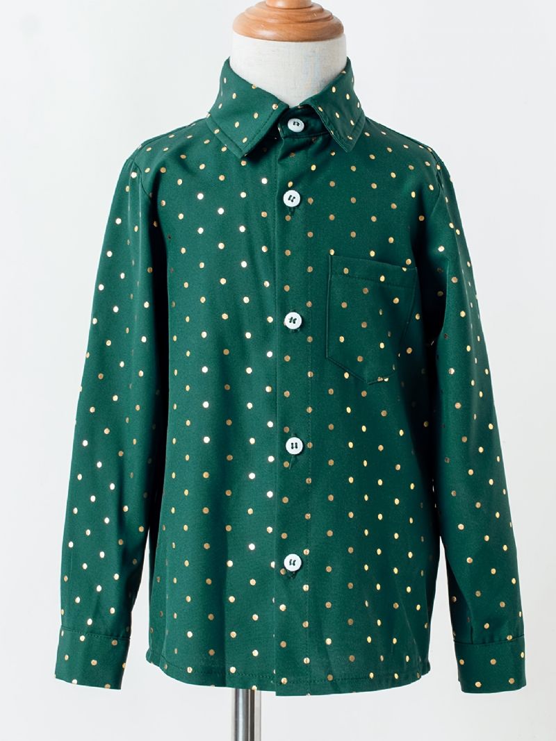 Baby Polka Dot Skjorter Button Down Langermet Grønn Bluse Topper For Gutter Jenter Barneklær