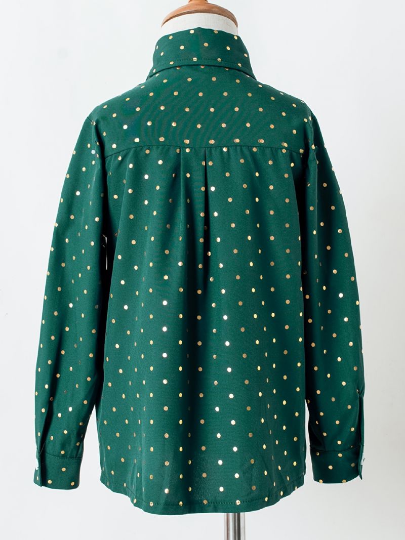 Baby Polka Dot Skjorter Button Down Langermet Grønn Bluse Topper For Gutter Jenter Barneklær