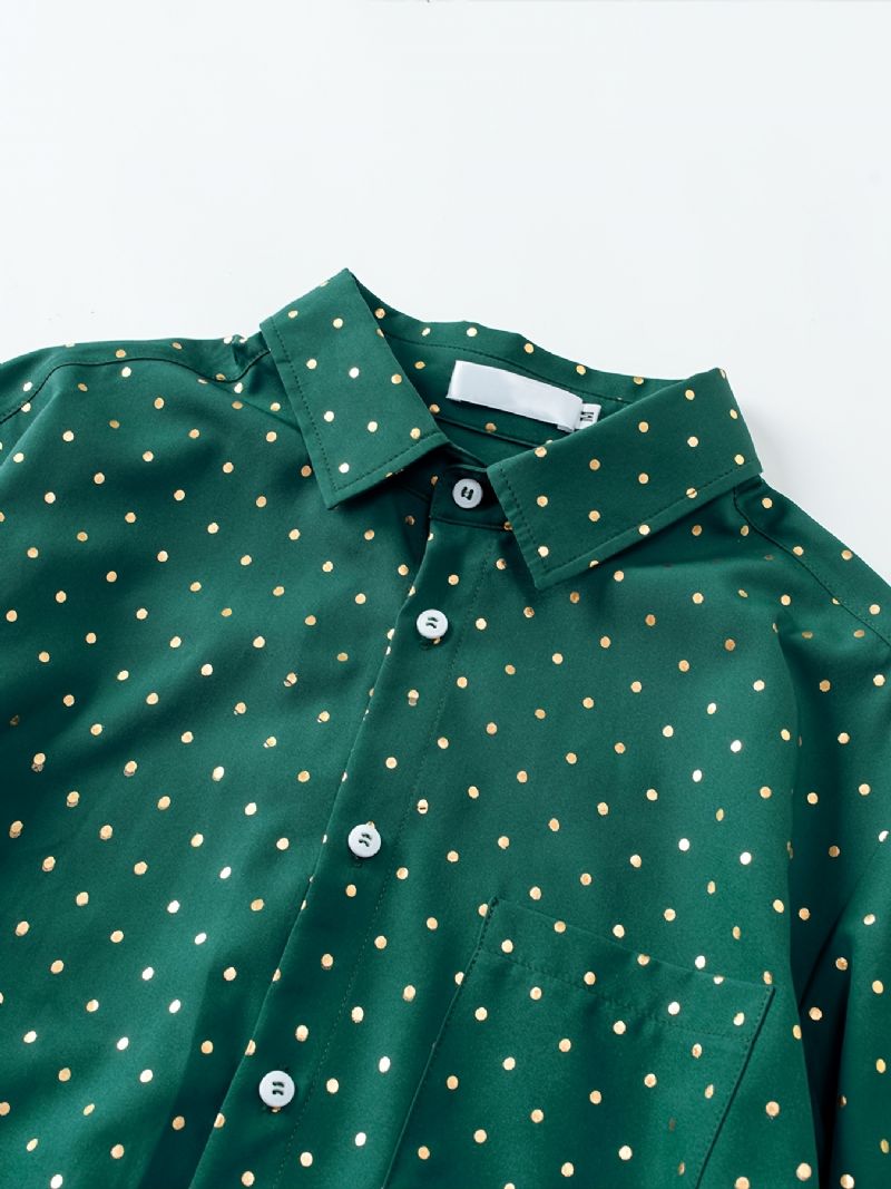 Baby Polka Dot Skjorter Button Down Langermet Grønn Bluse Topper For Gutter Jenter Barneklær