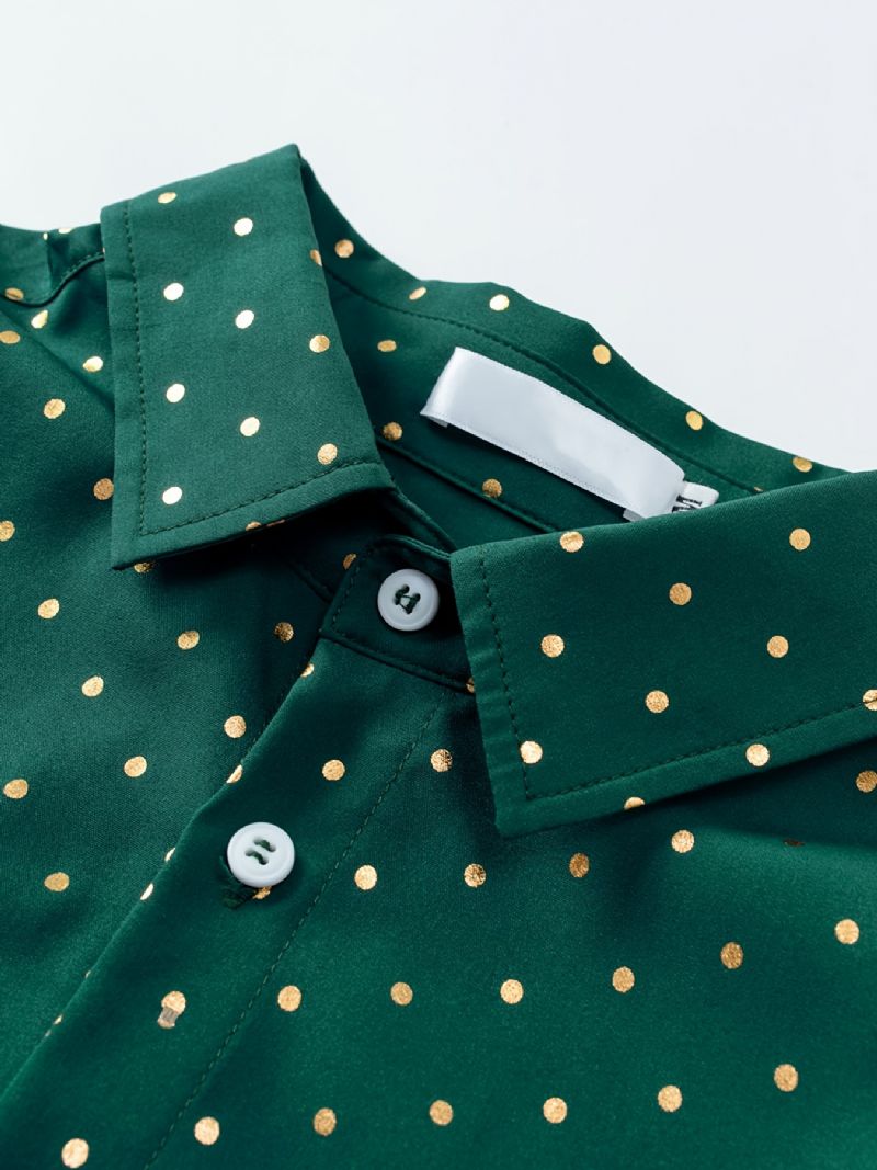 Baby Polka Dot Skjorter Button Down Langermet Grønn Bluse Topper For Gutter Jenter Barneklær