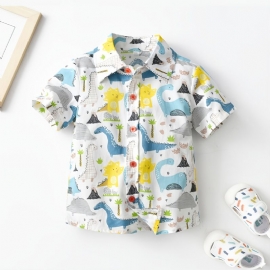 Button-up Skjorte For Gutter Med Tegneseriedinosaurtrykk
