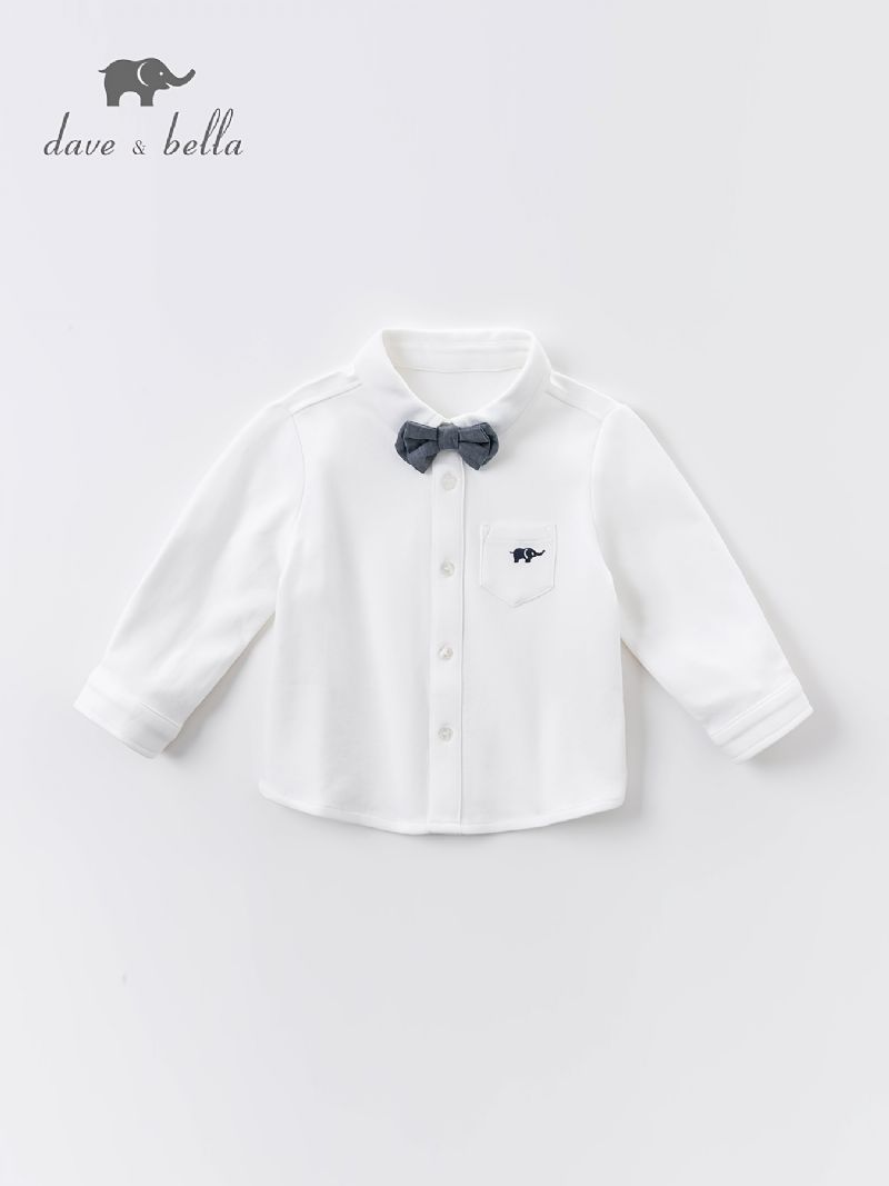 Dave&bella Gutter White Elephant Button Down Langermet Bowtie Dekor Skjorteklær