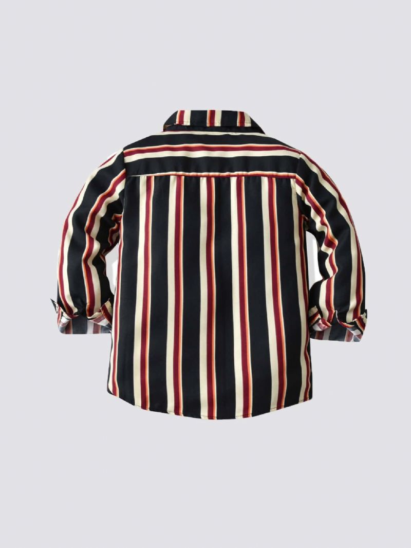 Flerfarget Stripete Langermet Jakkeslagsskjorte For Gutter
