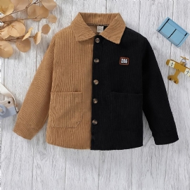 Guttens Causal Corduroy Color Block Shirt Thermal Lapel Tops For Winter
