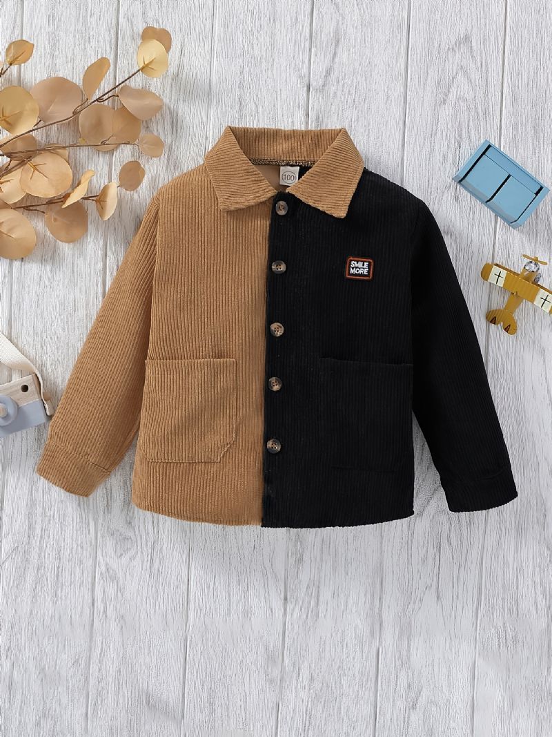 Guttens Causal Corduroy Color Block Shirt Thermal Lapel Tops For Winter