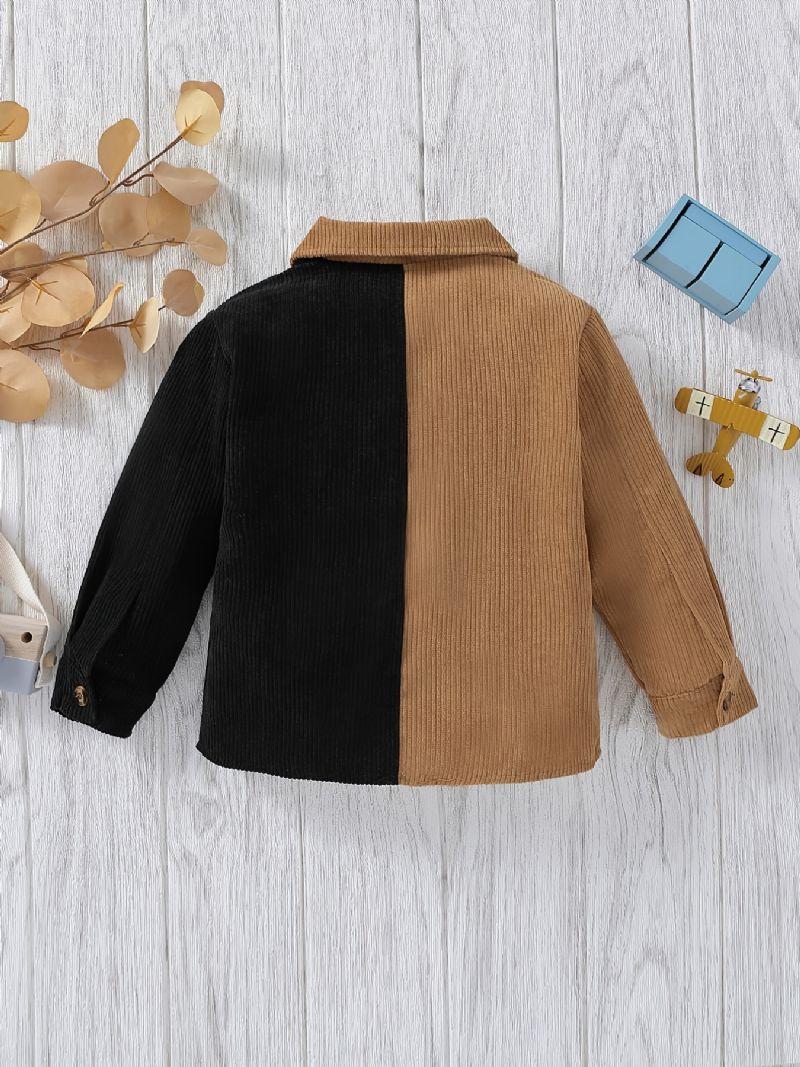 Guttens Causal Corduroy Color Block Shirt Thermal Lapel Tops For Winter