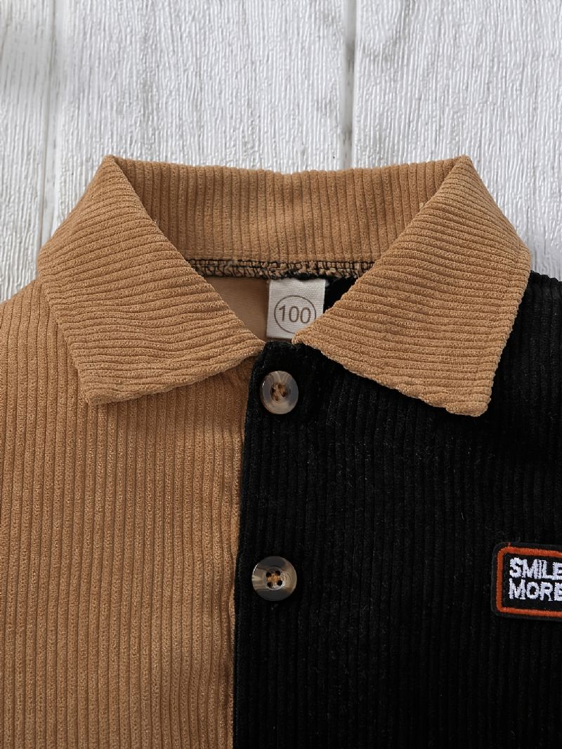 Guttens Causal Corduroy Color Block Shirt Thermal Lapel Tops For Winter