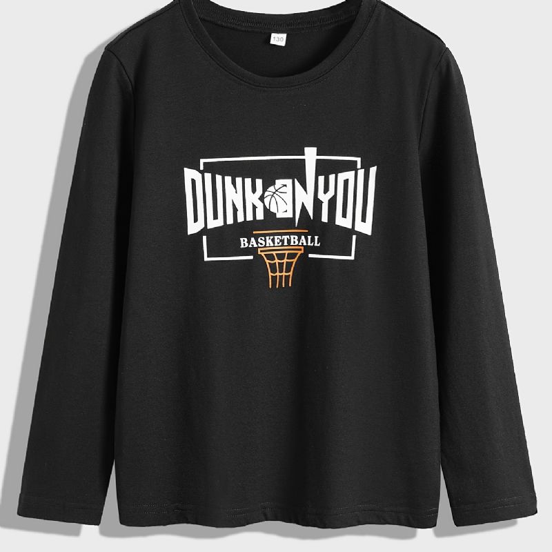 Gutter Casual Basketball Print Pullover Skjorte Langermet Crew Neck Basic Topper For Winter