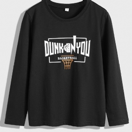 Gutter Casual Basketball Print Pullover Skjorte Langermet Crew Neck Basic Topper For Winter