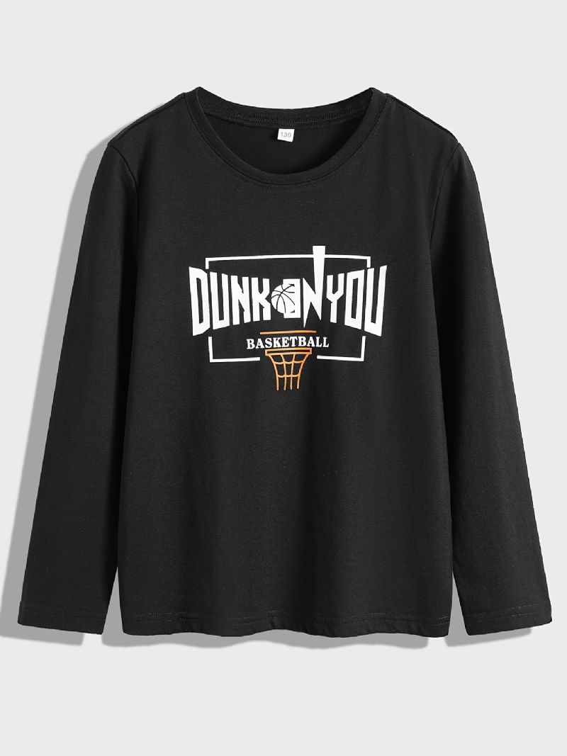 Gutter Casual Basketball Print Pullover Skjorte Langermet Crew Neck Basic Topper For Winter