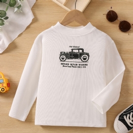 Gutter Casual Car Print Langermet Hvit Skjorte Toppklær