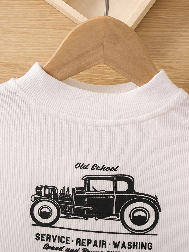 Gutter Casual Car Print Langermet Hvit Skjorte Toppklær