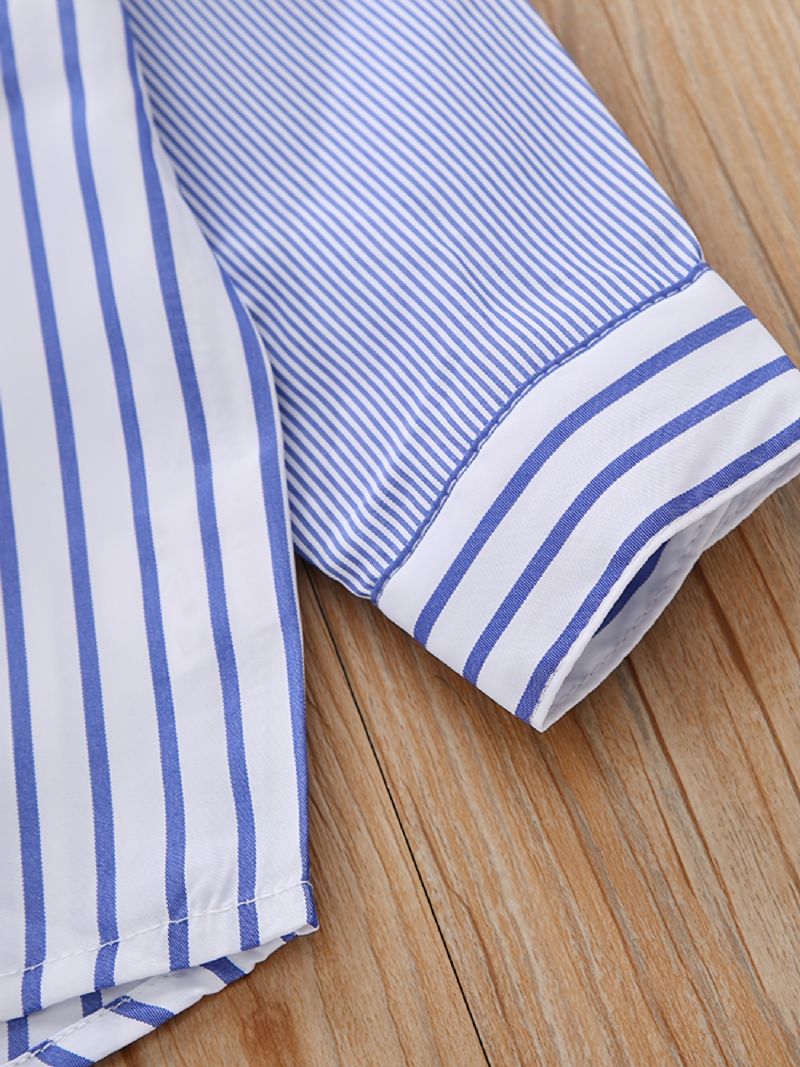 Gutter Casual Color Block Stripet Jakkeslagsskjorte Med Lomme