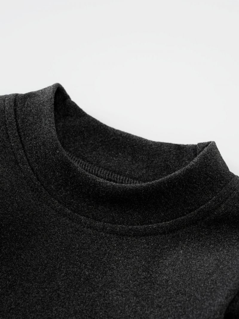 Gutter Casual Crew Neck Pullover Shirt Langermet Thermal Tops For Winter Black
