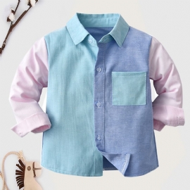 Gutter Langermet Colorblock Skjorte Med Knapper Barneklær