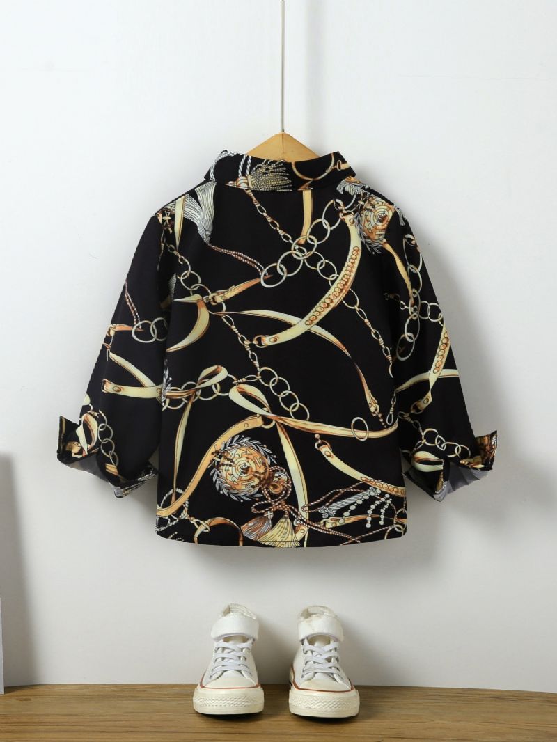 Gutter Mote Gold Chain Print Button Down Skjorte Langermet Topp Bluse