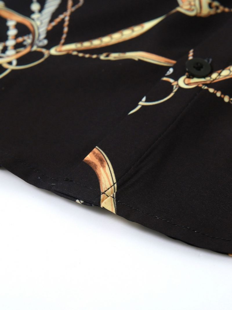Gutter Mote Gold Chain Print Button Down Skjorte Langermet Topp Bluse