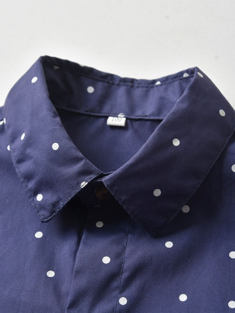 Gutter Uformelt Ensfarget Polka Dot Print Mønster Gentleman Style Skjorte