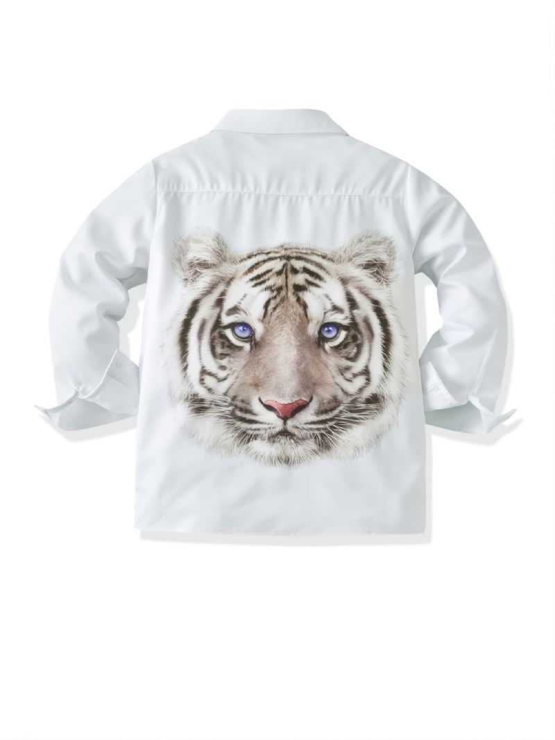 Høst Vinter Gutter Casual Tiger Digital Print Ensfarget Langermet Skjorte