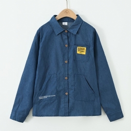 Kids Gutter Skjorte Langermet Button Down Pocket Denim Bluse