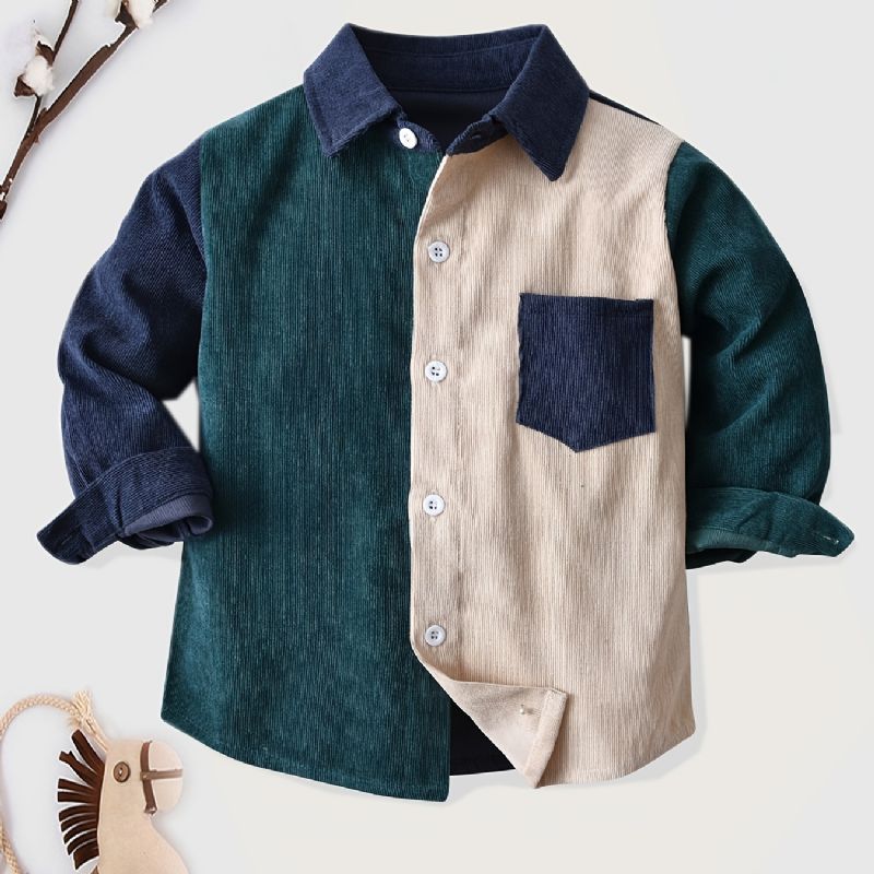 Småbarn Barn Gutter Colorblock Button-up Skjorte For Vinter Baby Barneklær