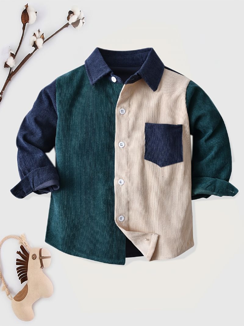 Småbarn Barn Gutter Colorblock Button-up Skjorte For Vinter Baby Barneklær