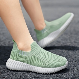 Jenter Casual Mesh Slip On Sneakers Pustende Lett Low Top Løpesko Elastiske Sportssko