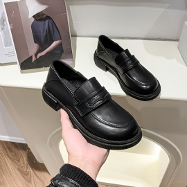 Slip On Solid Faux Leather Loafers Jente Lolita Shoes College Gothic Platform Kvalitetssko