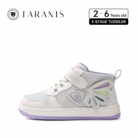 Småbarn Baby Jenter Glitter Wing Design Joggesko Myk Såle Sklisikker Krokløkkefeste High Top Skate Shoes First Walkers Crib