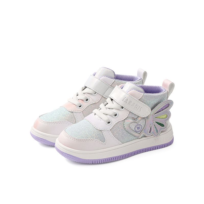 Småbarn Baby Jenter Glitter Wing Design Joggesko Myk Såle Sklisikker Krokløkkefeste High Top Skate Shoes First Walkers Crib